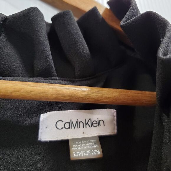 Calvin Klein Black Crepe Ruffle V-Neck Fit & Flare Dress Plus Size 20W NWT new - Picture 6 of 10